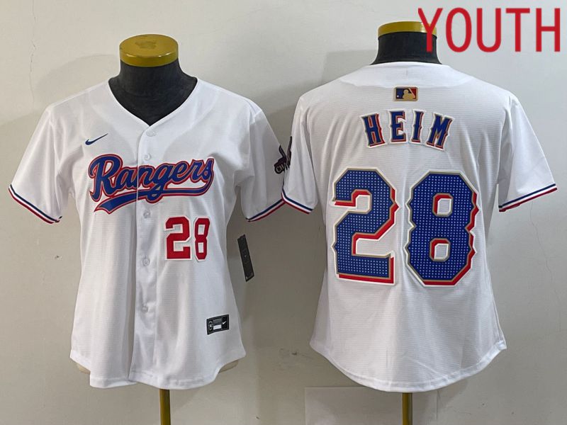 Youth Texas Rangers #28 Heim White Champion Game Nike 2024 MLB Jersey style 4->youth mlb jersey->Youth Jersey